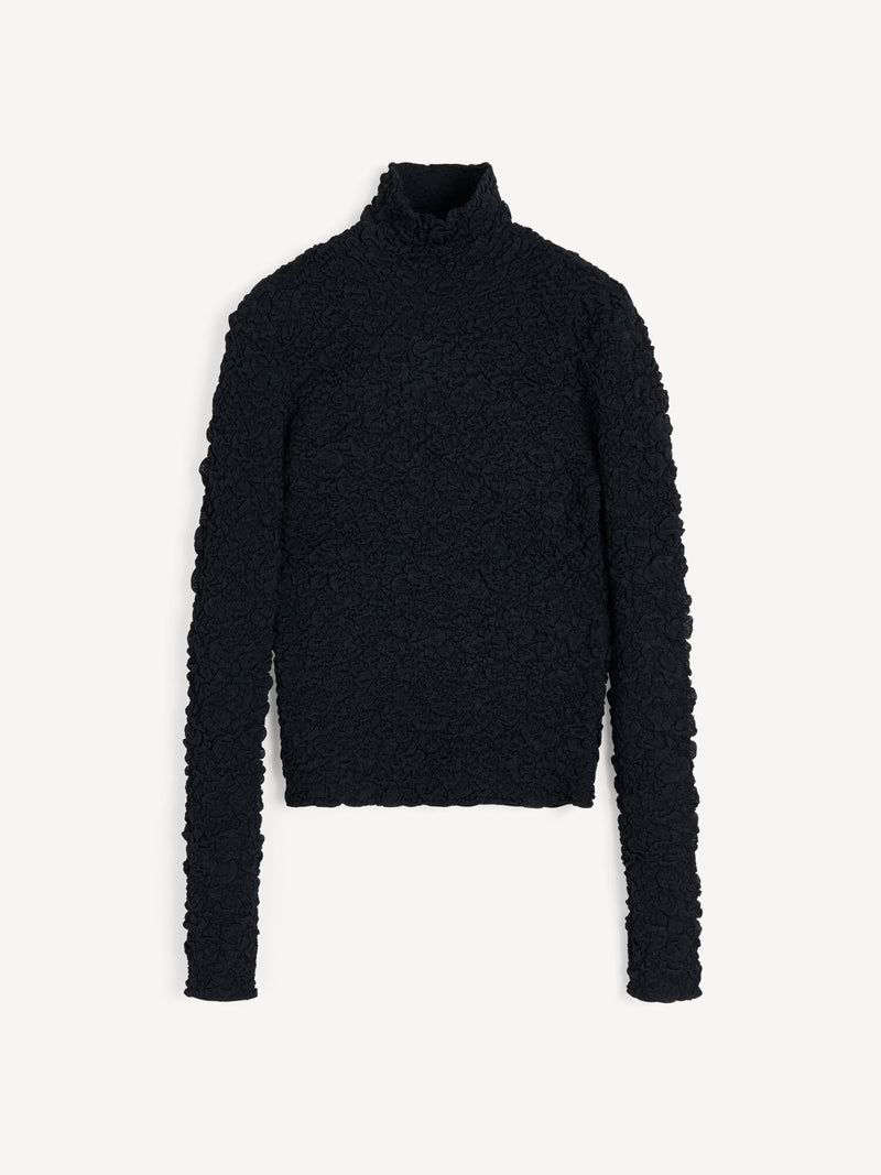 Sophisticated Aura Stretchy Tactile Turtleneck Blouse with Elongated Sleeves