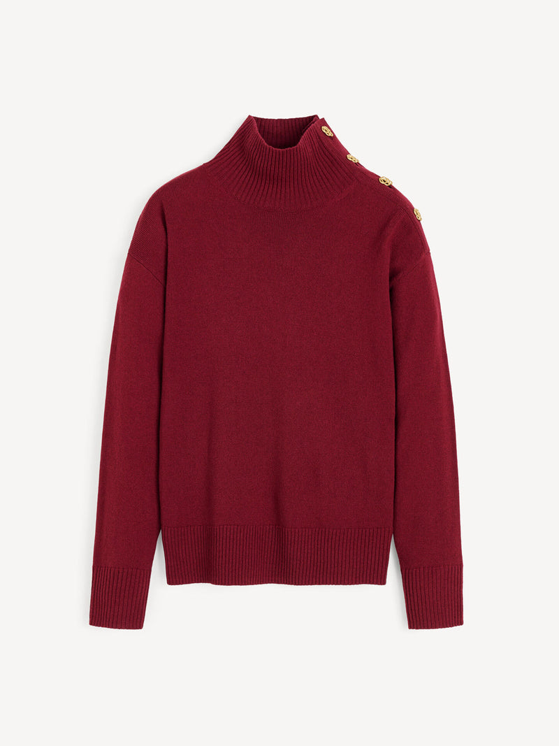Luxurious Snug Vanille Wool Sweater with Distinct Buttoned Shoulder & Scribble Motif