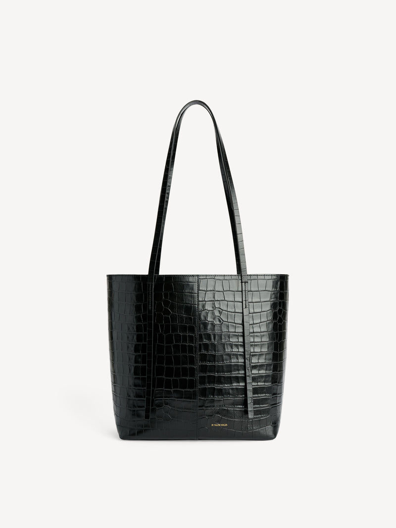 Elegant Croco-Embossed Leather Tote Bag with Spacious Interior & Slender Straps