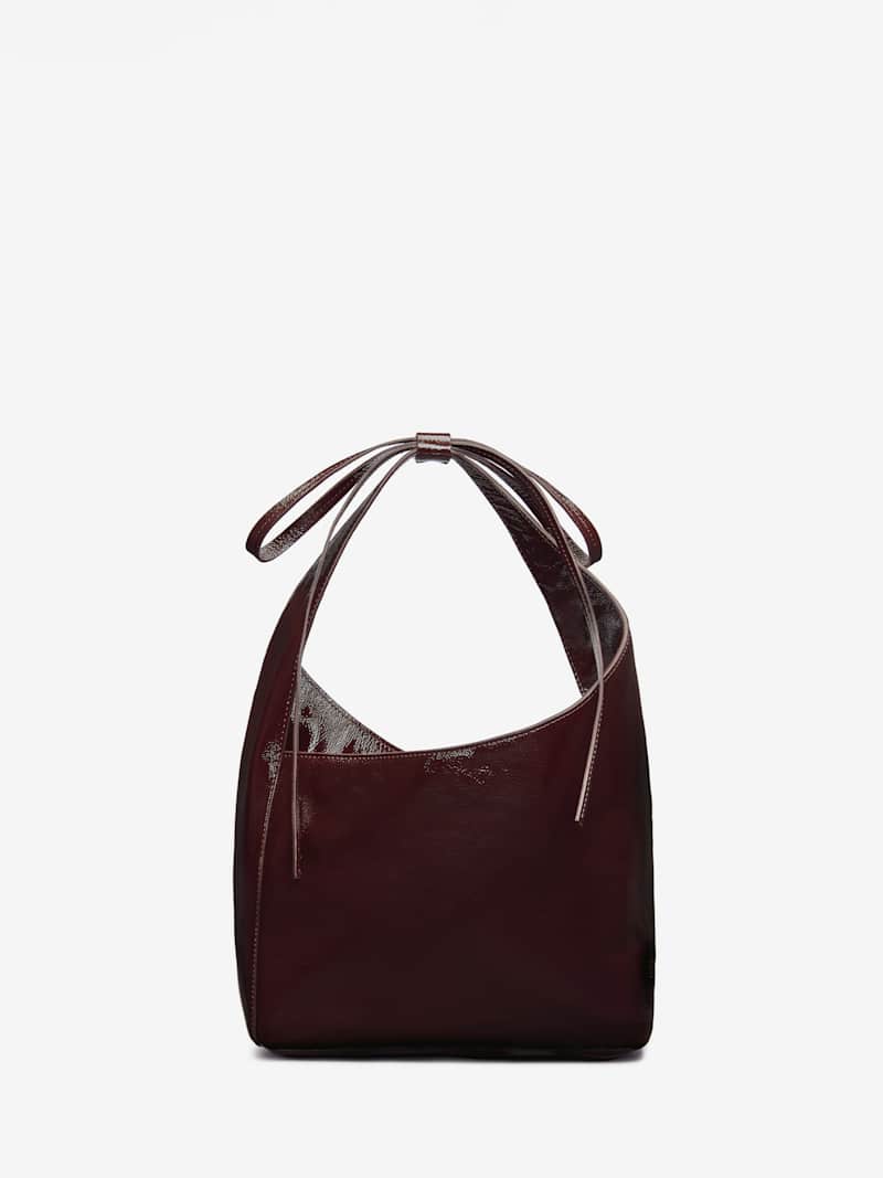 Elegant Small Vittoria Slouchy Patent Leather Tote Bag with Magnetic Closure and Interior Pockets