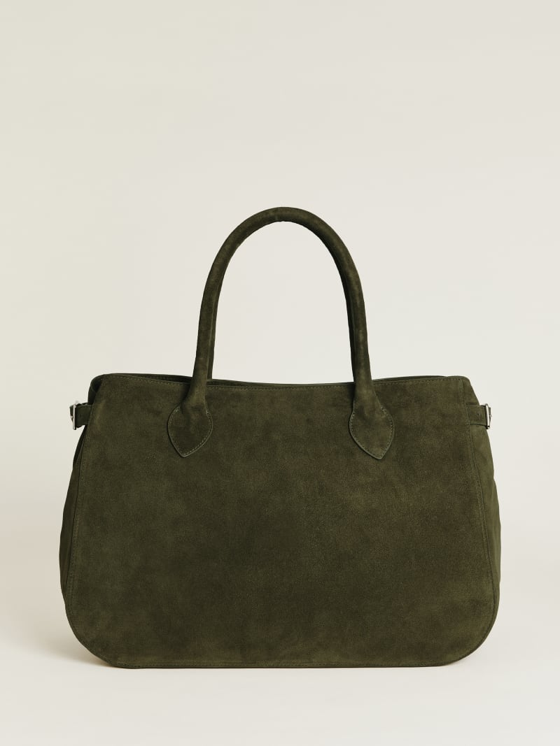 Reformation Patrizia Oversized Suede Bowling Bag, Magnetic Closure, Laptop Friendly