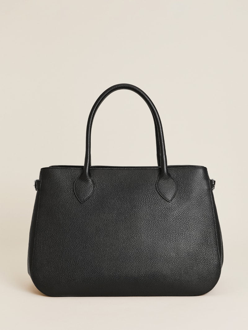 Reformation Oversized Patrizia Black Leather Bowling Bag: Magnetic Closure, Laptop Fit