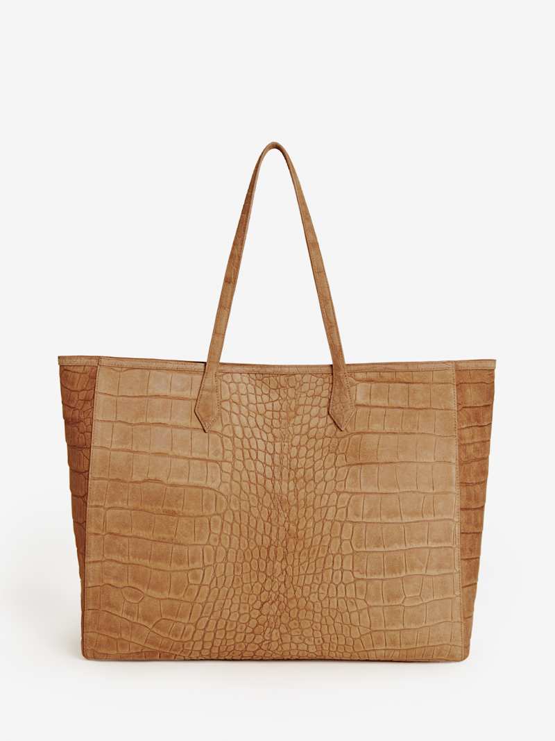 Sofia Premium Sienna Embossed Suede Oversized Tote Bag with Shoulder Straps