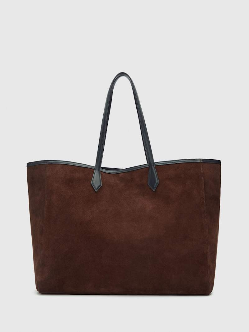 Sofia Premium Calf Suede Tote Bag with Leather Straps - Oversized Everyday Carryall