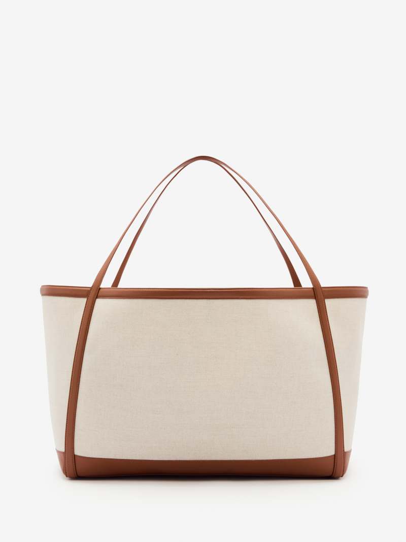 Reformation Evangeline Oversized Organic Canvas Tote Bag with Tan Leather Trim