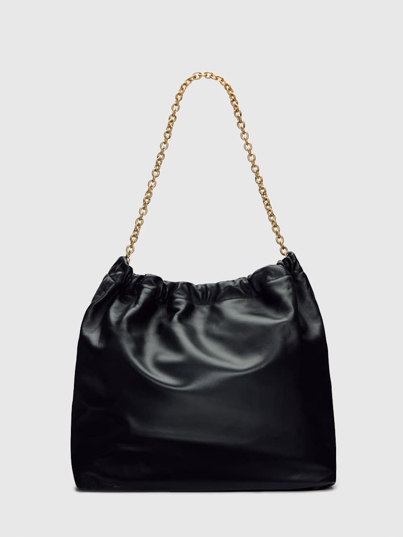 Dahlia Elegant Black Leather Tote Bag with Chic Chain Strap