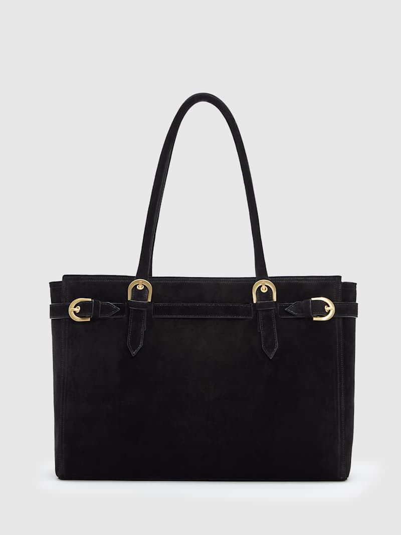 Chic Reformation Beatrice Suede Tote Bag - Zipper Closure, Buckle Details, Laptop Friendly