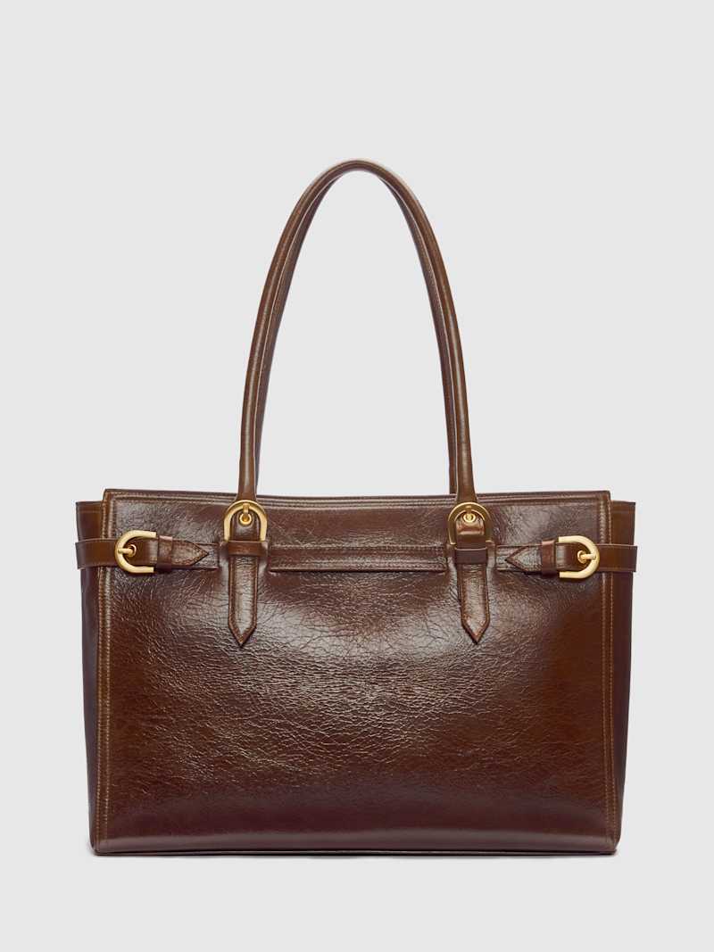 Chic Beatrice Tote: Sustainable Leather, Zipper Closure, Buckle Charm, Everyday Essential