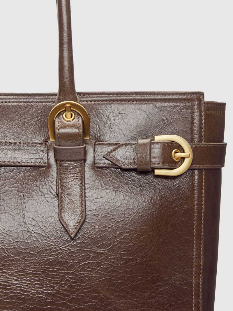 Chic Beatrice Tote: Sustainable Leather, Zipper Closure, Buckle Charm, Everyday Essential