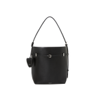 Chic Black Waxy Leather Belted Tote Bag, Versatile Shoulder Carry
