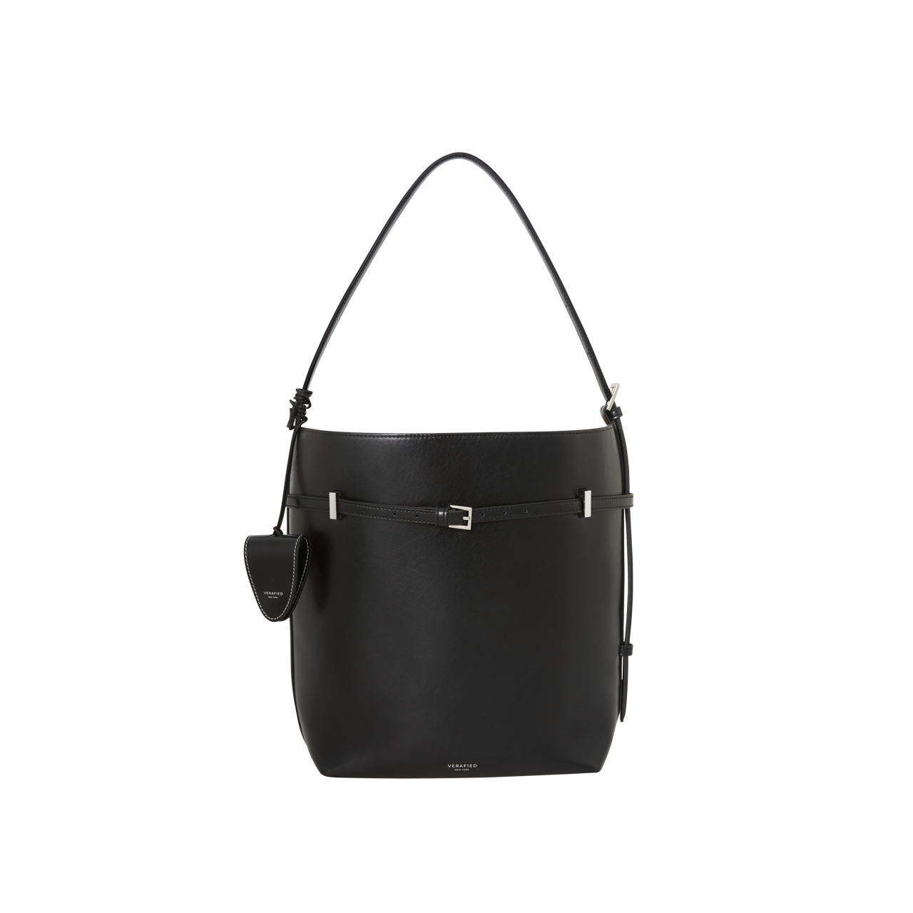 Chic Black Waxy Leather Belted Tote Bag, Versatile Shoulder Carry
