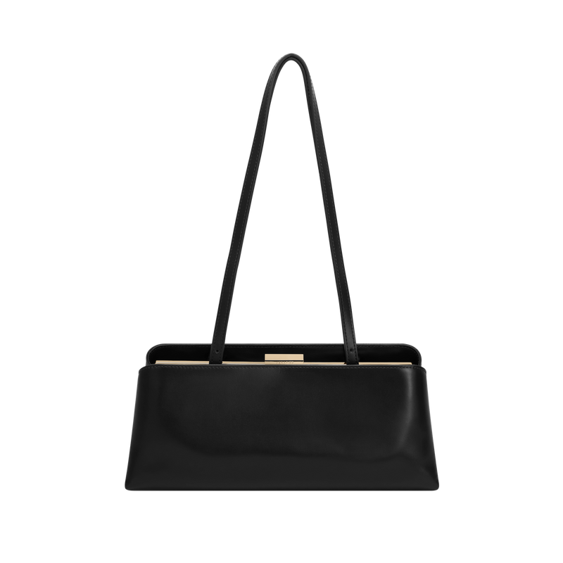 Elegant Gold Noir Éclair Premium Calf Leather Convertible Clutch Shoulder Handbag