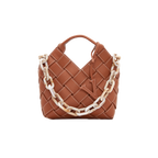 Caramel Woven Leather Basket Handbag with Adjustable Crossbody Shoulder Strap
