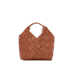 Caramel Woven Leather Basket Handbag with Adjustable Crossbody Shoulder Strap