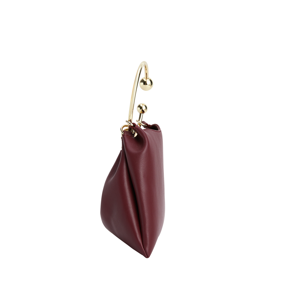 Chic Burgundy Genuine Leather Ring Handle Mini Evening Shoulder Bag for Women