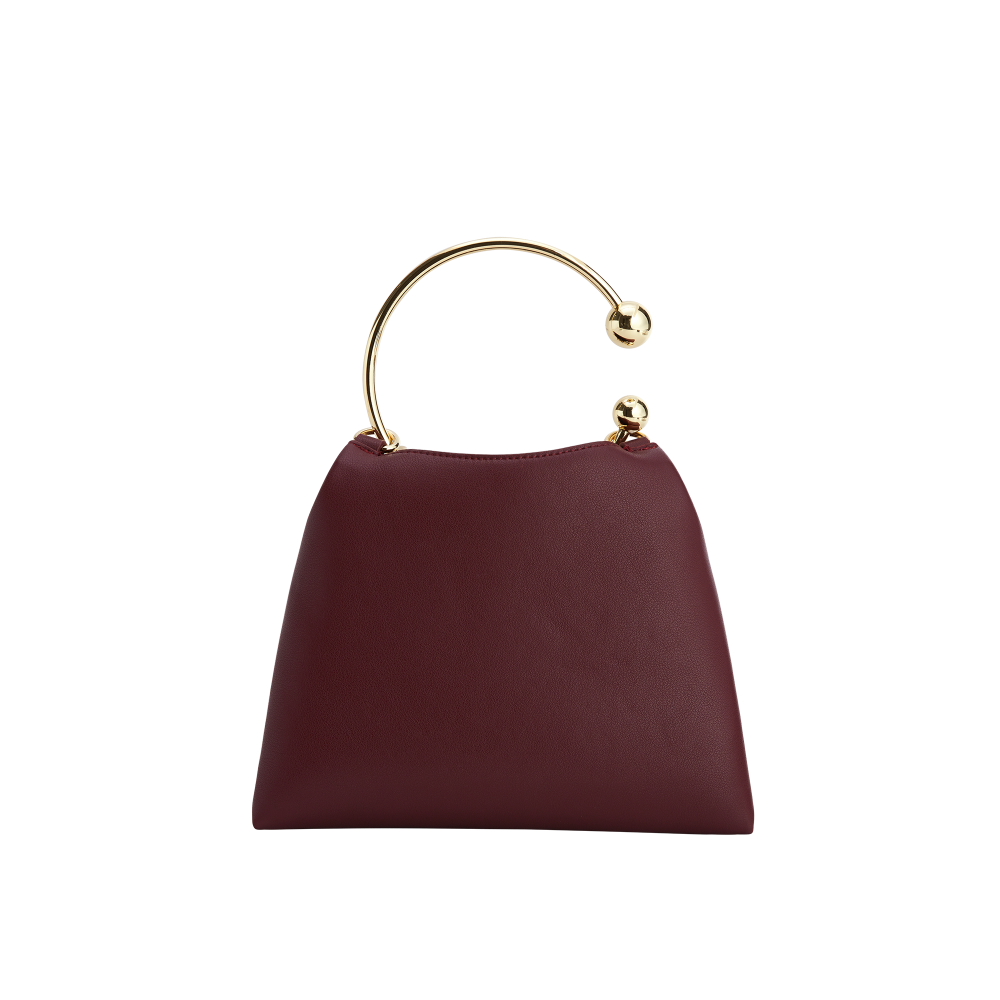 Chic Burgundy Genuine Leather Ring Handle Mini Evening Shoulder Bag for Women