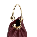 Chic Burgundy Genuine Leather Ring Handle Mini Evening Shoulder Bag for Women