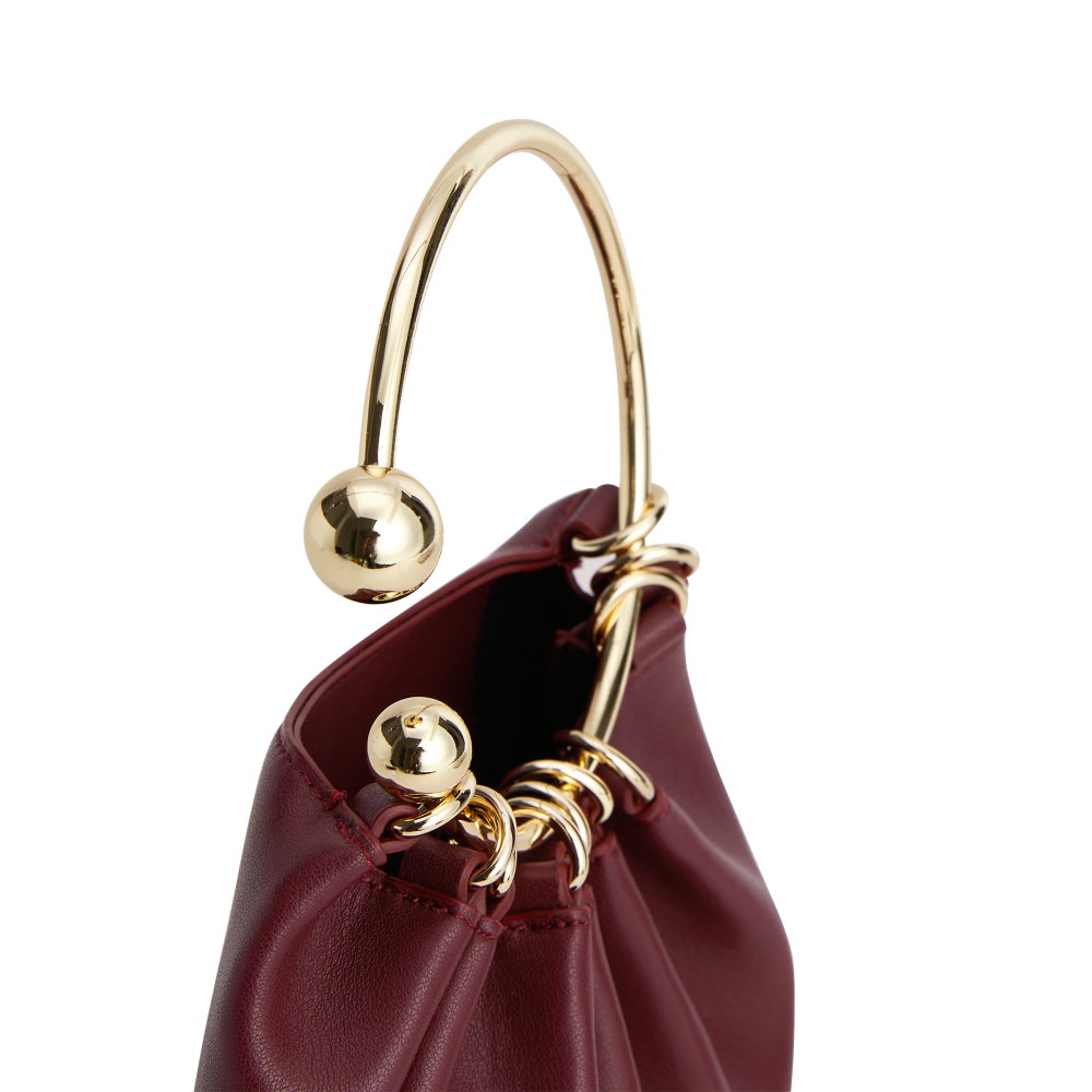 Chic Burgundy Genuine Leather Ring Handle Mini Evening Shoulder Bag for Women