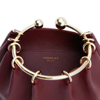 Chic Burgundy Genuine Leather Ring Handle Mini Evening Shoulder Bag for Women