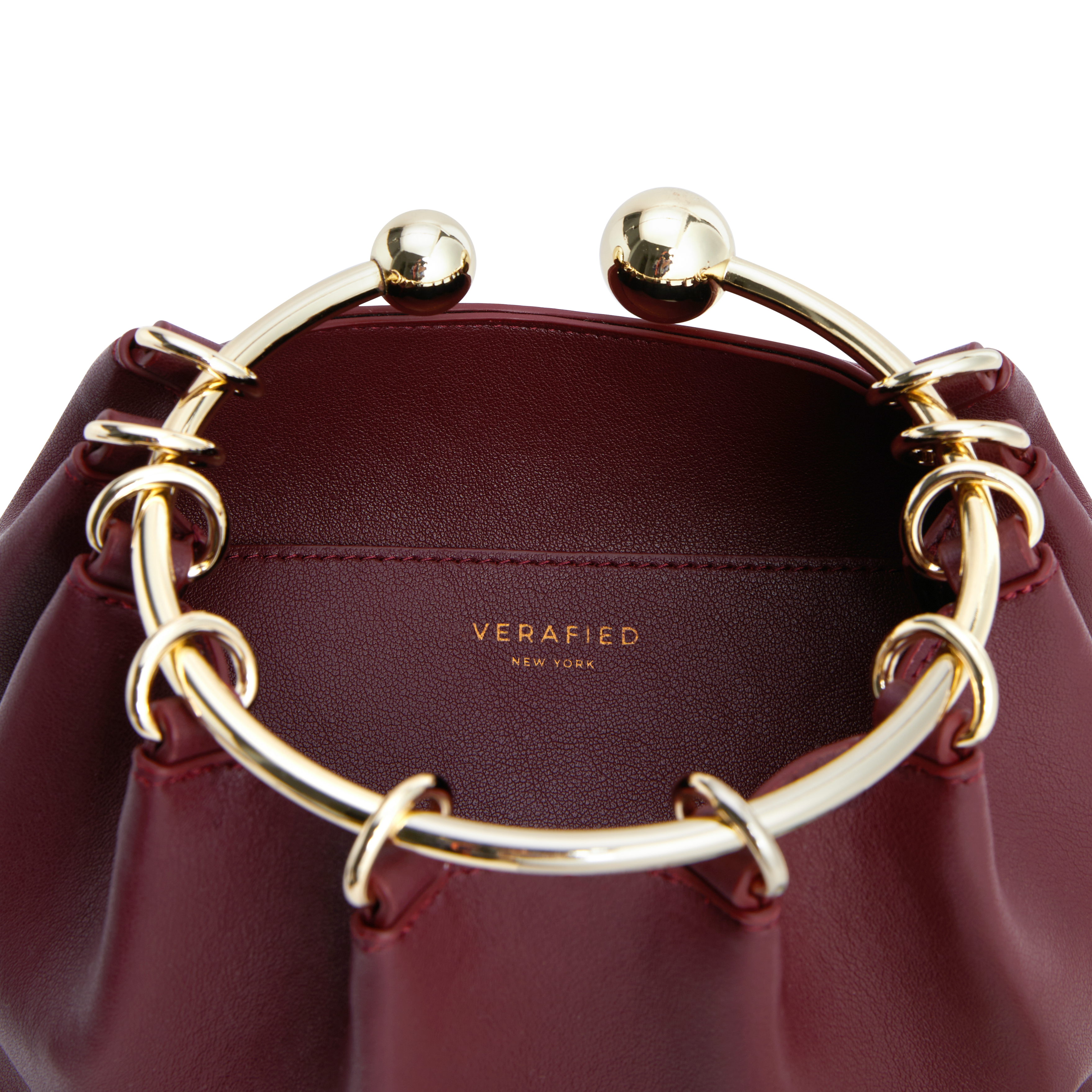 Chic Burgundy Genuine Leather Ring Handle Mini Evening Shoulder Bag for Women