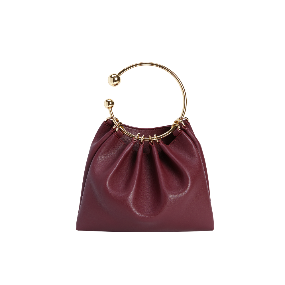Chic Burgundy Genuine Leather Ring Handle Mini Evening Shoulder Bag for Women