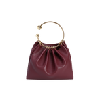 Chic Burgundy Genuine Leather Ring Handle Mini Evening Shoulder Bag for Women