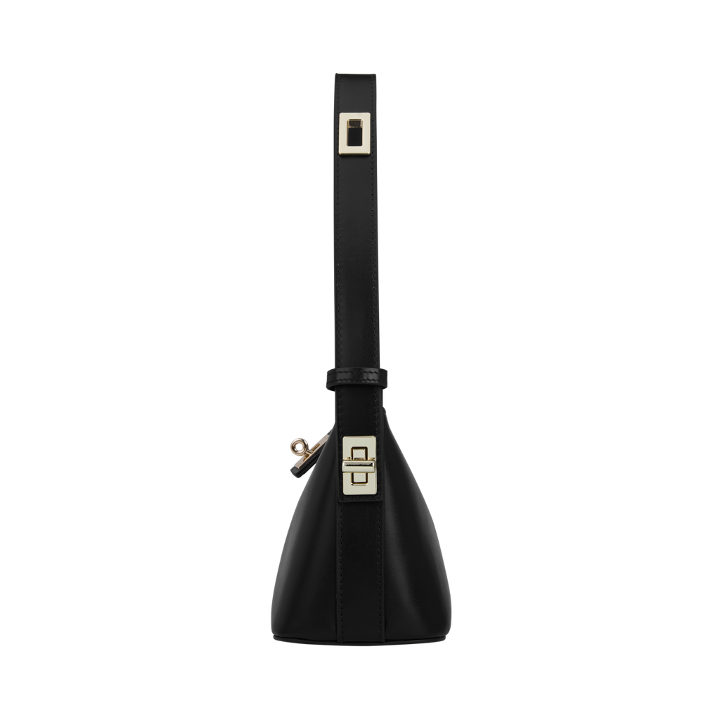 Chic Mini Black Leather Hobo Shoulder Bag with Gold Hardware, Versatile Style