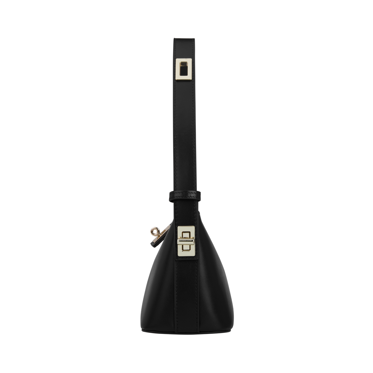 Chic Mini Black Leather Hobo Shoulder Bag with Gold Hardware, Versatile Style