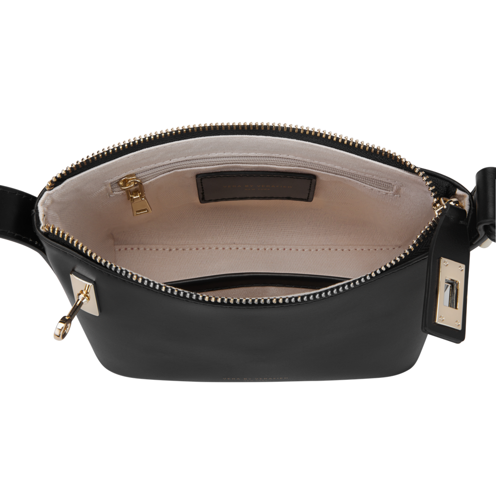 Chic Mini Black Leather Hobo Shoulder Bag with Gold Hardware, Versatile Style