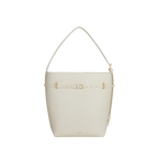 Chic Ivory Togo Leather Belted Tote Bag - Stylish Adjustable Shoulder Handbag