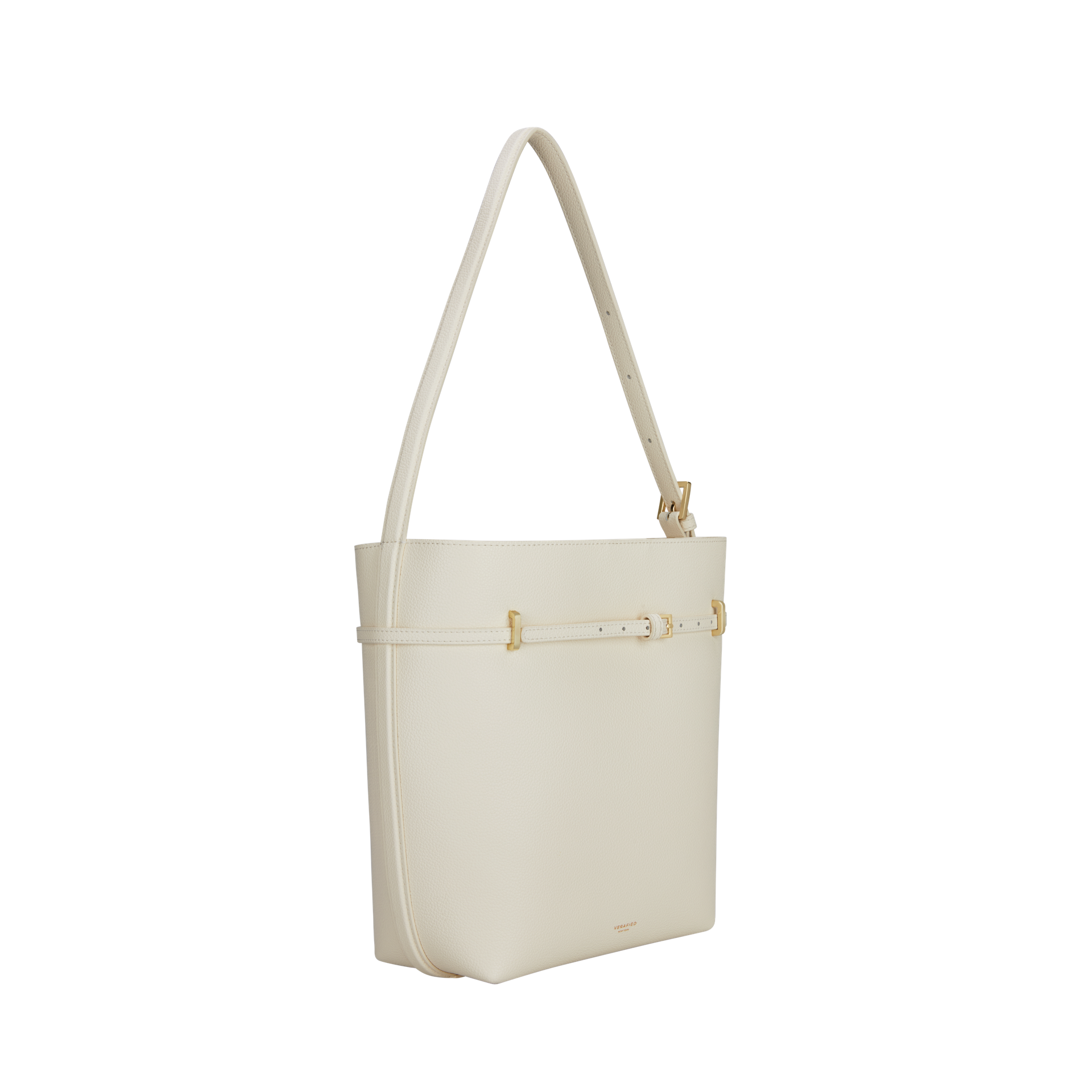 Chic Ivory Togo Leather Belted Tote Bag - Stylish Adjustable Shoulder Handbag