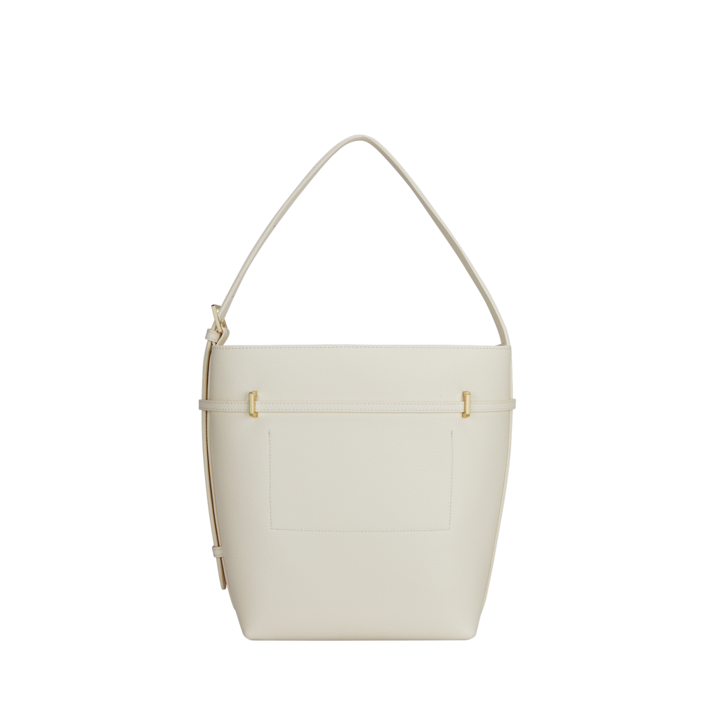 Chic Ivory Togo Leather Belted Tote Bag - Stylish Adjustable Shoulder Handbag