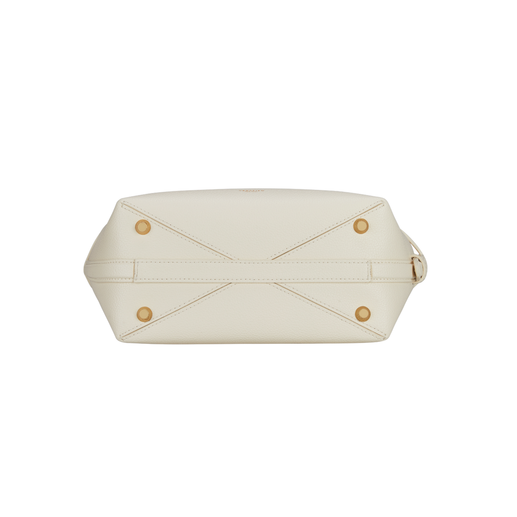 Chic Ivory Togo Leather Belted Tote Bag - Stylish Adjustable Shoulder Handbag