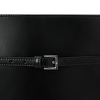 Chic Black Waxy Leather Belted Tote Bag, Versatile Shoulder Carry