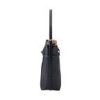 Chic Black Waxy Leather Belted Tote Bag, Versatile Shoulder Carry