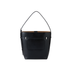 Chic Black Waxy Leather Belted Tote Bag, Versatile Shoulder Carry