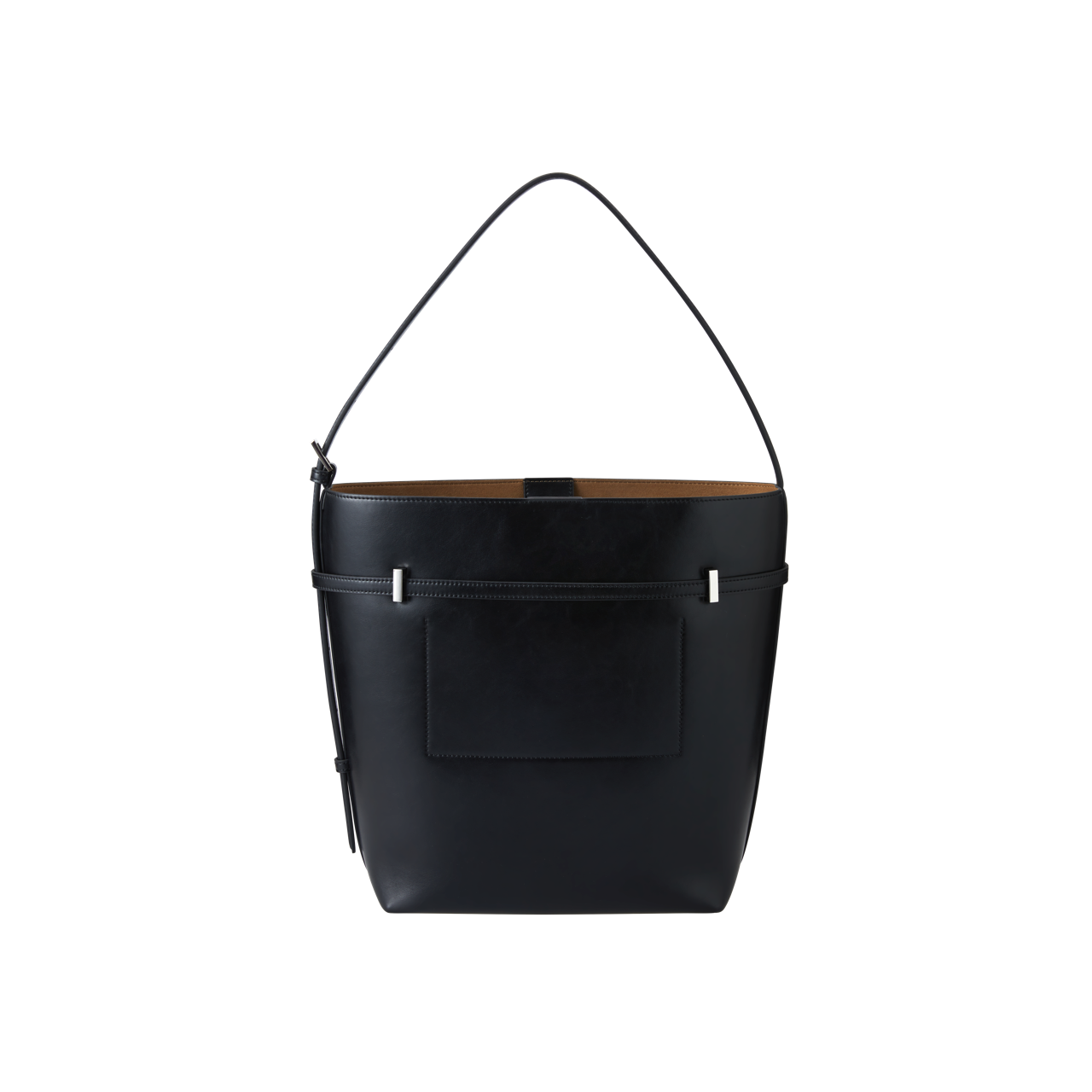 Chic Black Waxy Leather Belted Tote Bag, Versatile Shoulder Carry