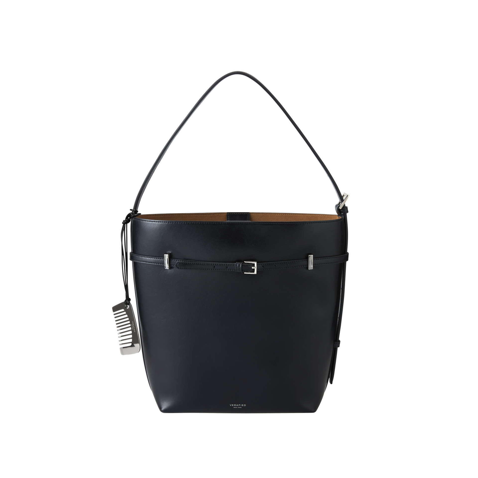 Chic Black Waxy Leather Belted Tote Bag, Versatile Shoulder Carry