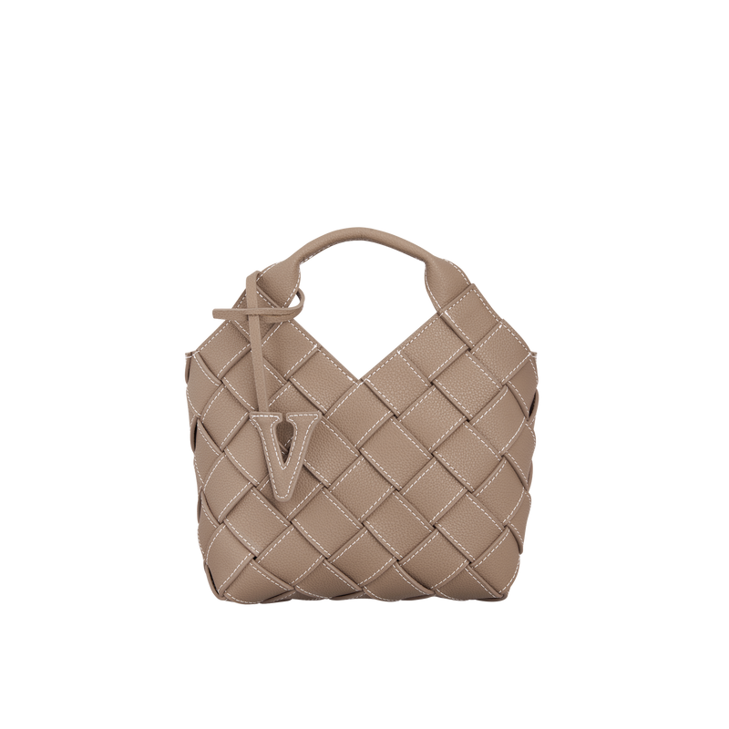 VERAFIED Etoupe Woven Calf Leather Basket Handbag, Shoulder Bag, Mini Tote