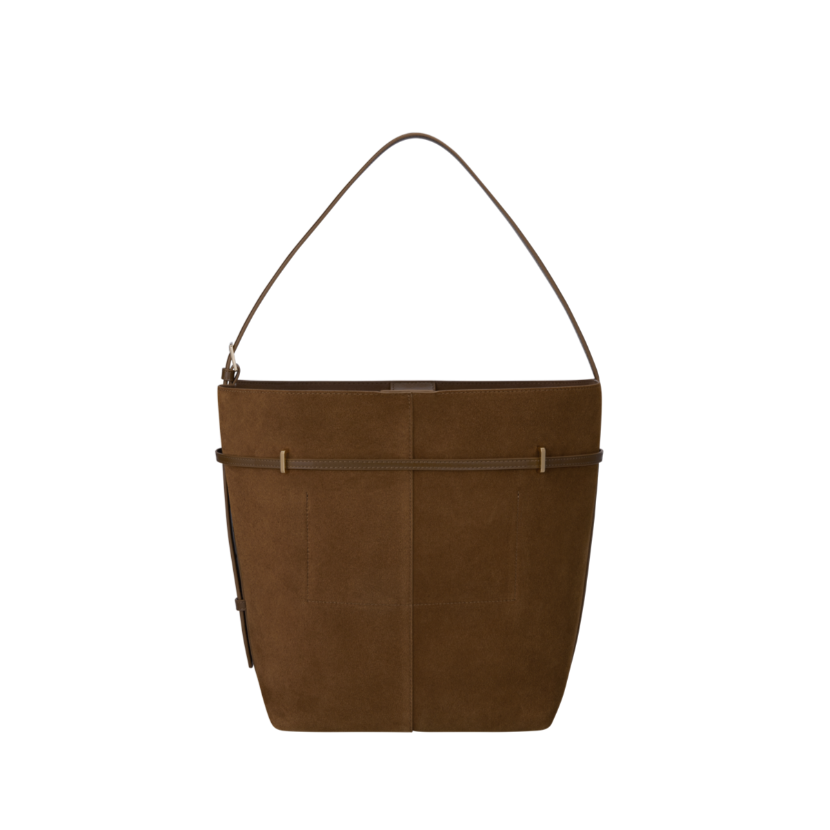 Chic Toffee Suede Belted Tote Bag: Versatile Shoulder Carry, Adjustable Strap