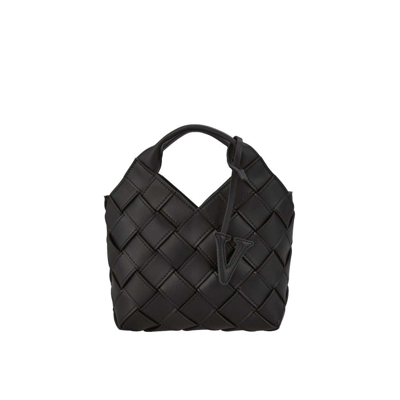 Chic VERAFIED Black Woven Leather Basket Bag with Adjustable Shoulder Straps
