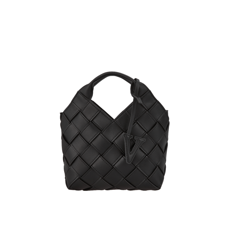 Chic VERAFIED Black Woven Leather Basket Bag with Adjustable Shoulder Straps