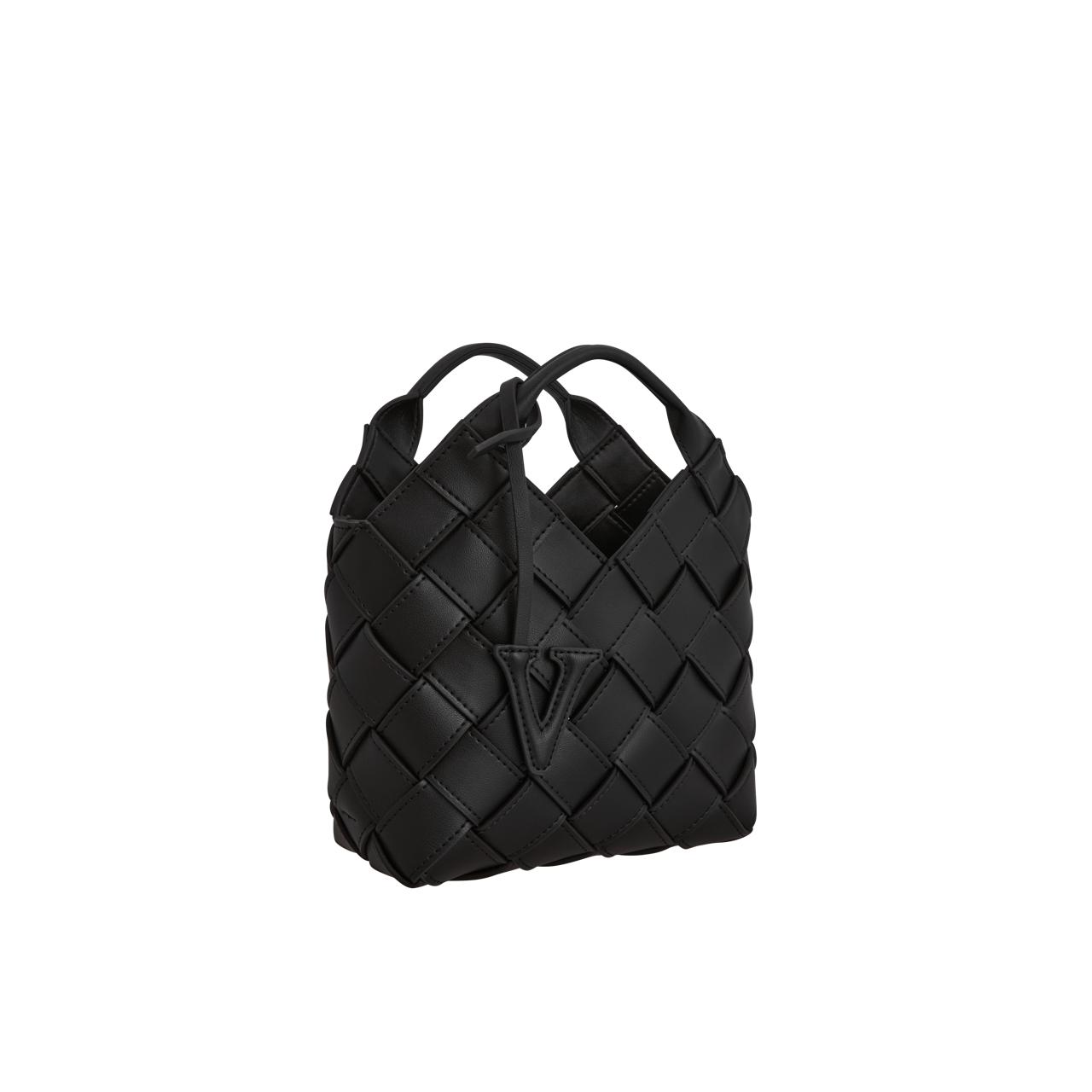 Chic VERAFIED Black Woven Leather Basket Bag with Adjustable Shoulder Straps