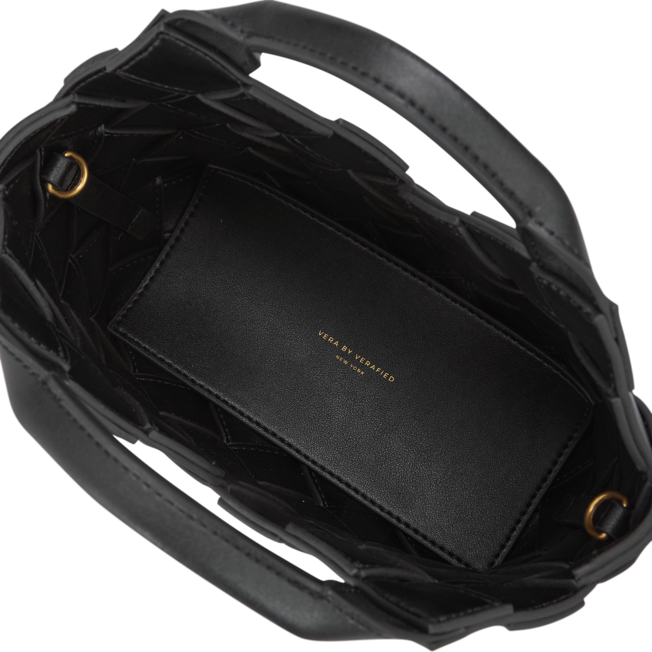 Chic VERAFIED Black Woven Leather Basket Bag with Adjustable Shoulder Straps