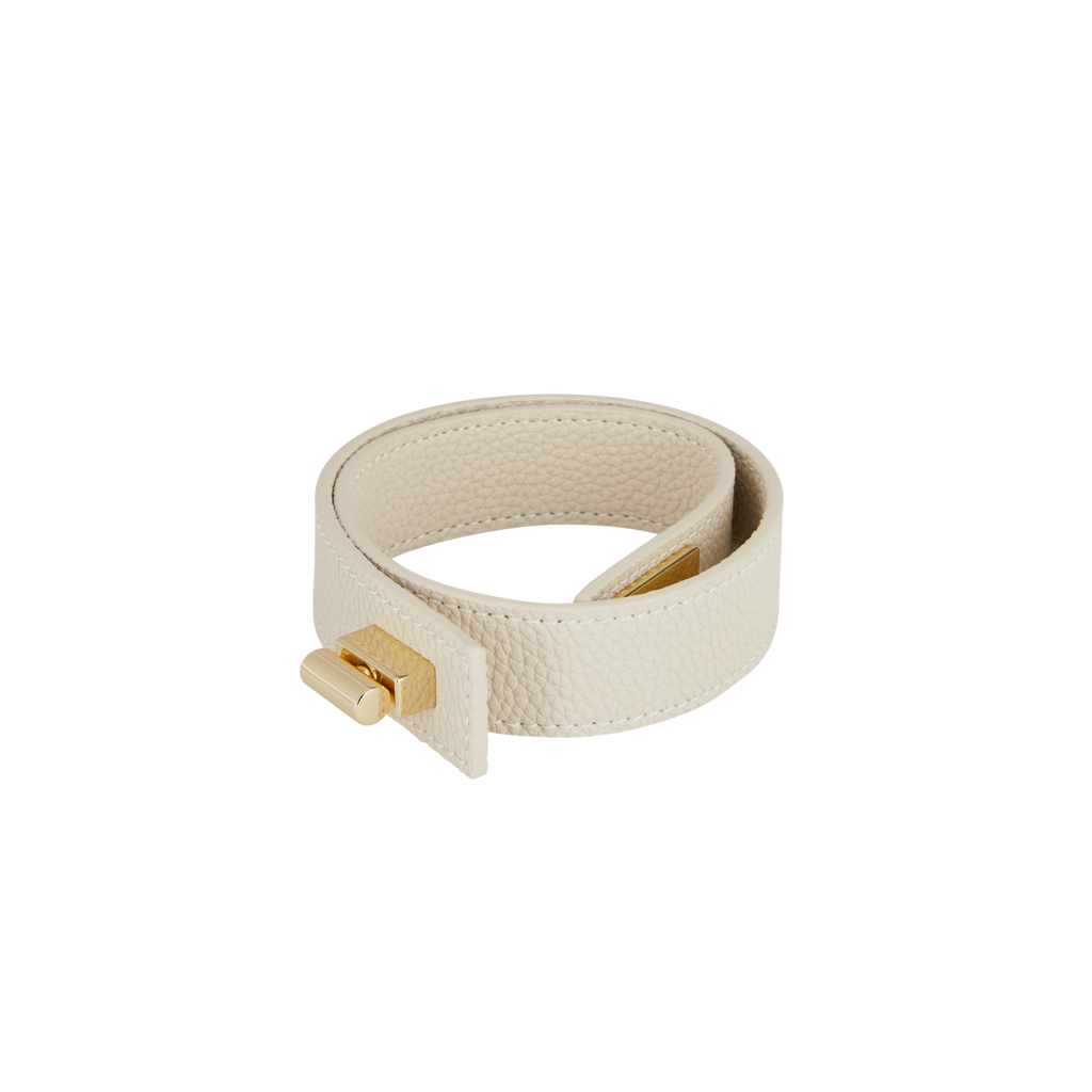 Chic Ivory Togo Leather Twister Hobo Bag with Adjustable Strap Gold Accents