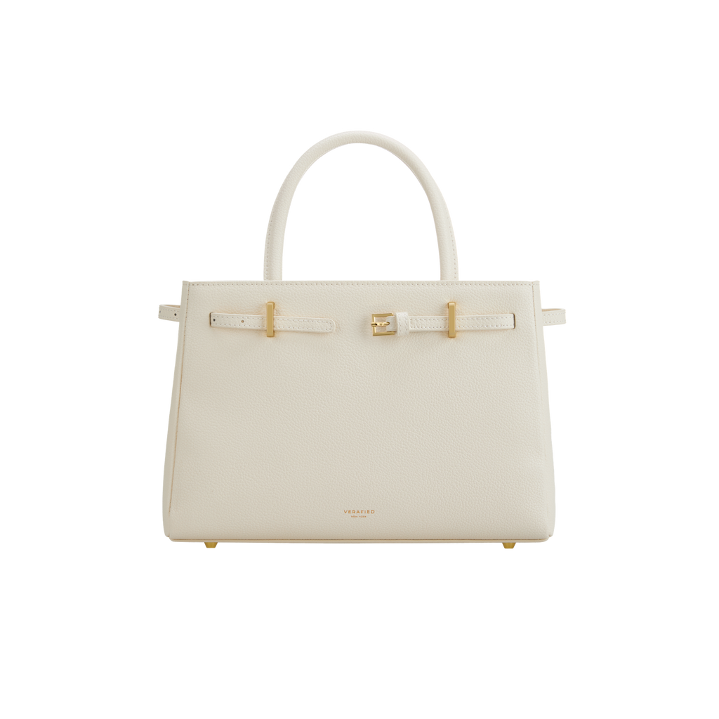 Chic Ivory Togo Leather Book Tote Bag 25: Versatile Crossbody Handbag