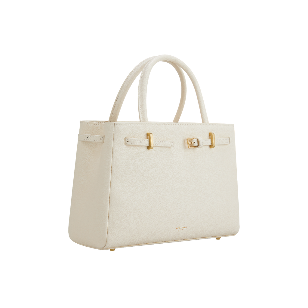 Chic Ivory Togo Leather Book Tote Bag 25: Versatile Crossbody Handbag