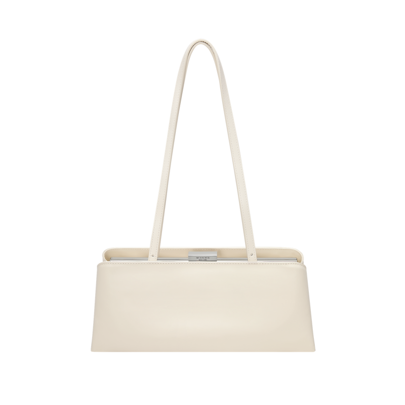 Silver Ivory Éclair Genuine Calf Leather Convertible Shoulder Clutch Bag