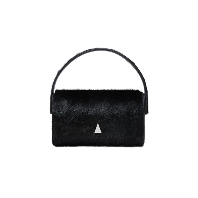 Premium Black Calf Hair La Pochette Mini Handbag, Elegant Crossbody Shoulder Bag
