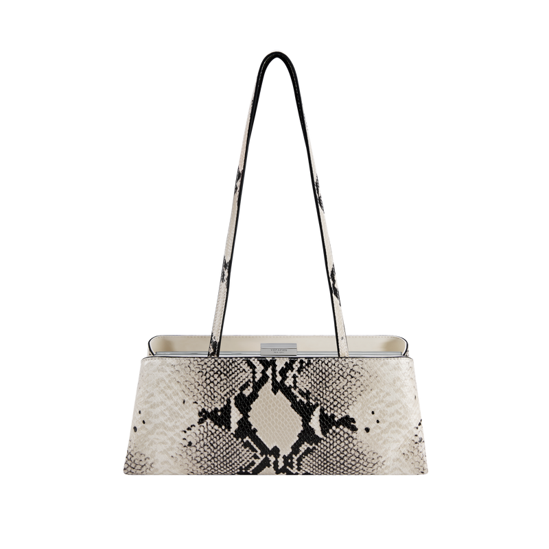 Python Éclair Shoulder Bag: Convertible Calf Leather Clutch with Silver Chain